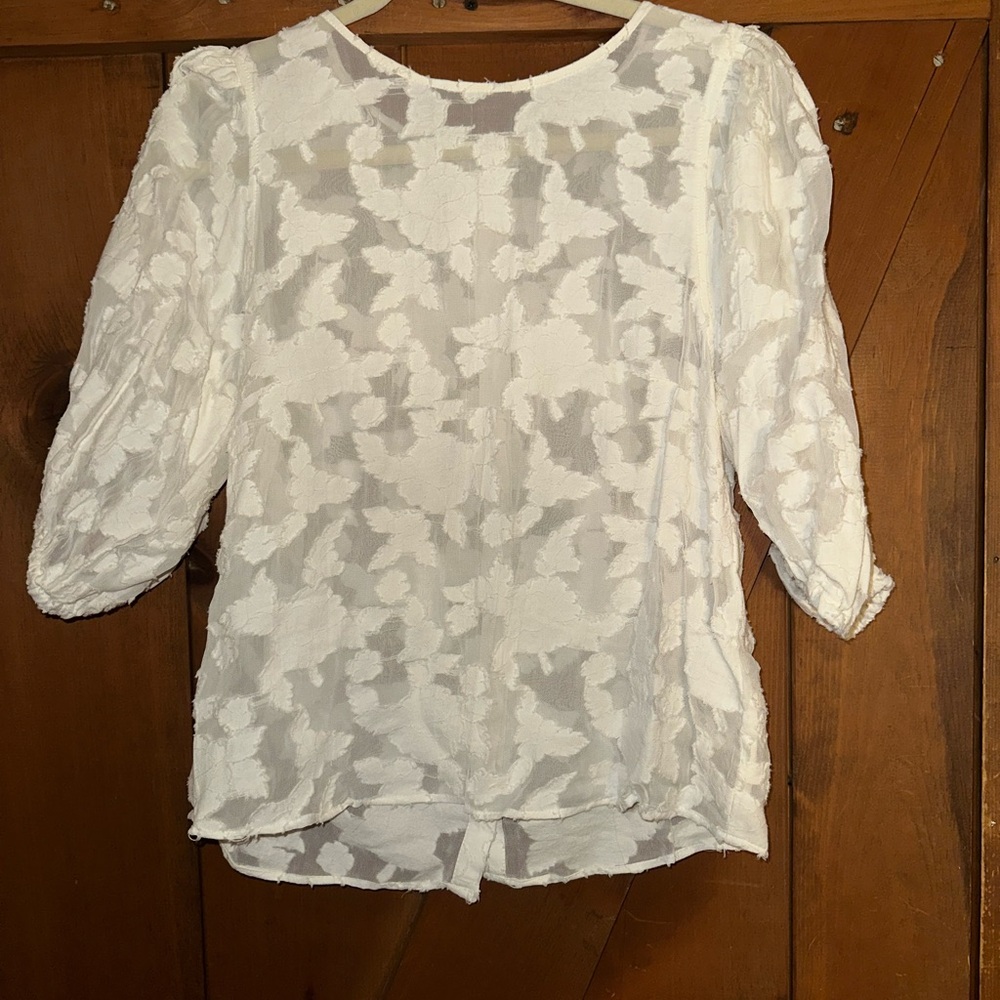 H&M Sheer Elegant White Floral Women's Top Sz M